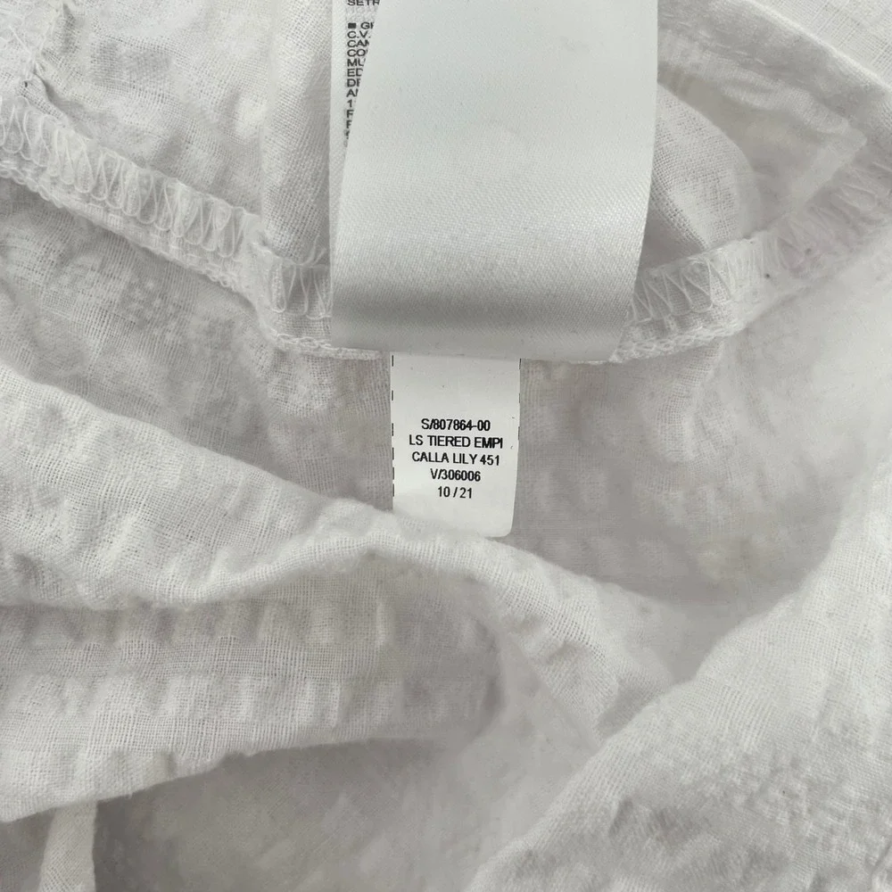 Old Navy Tiered Empire Top Women 2X White Seersucker Puff Sleeve V-Neck Blouse